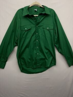 Vintage Malco Modes Green Pearl Snap Western Shirt Men's L 17/35 USA